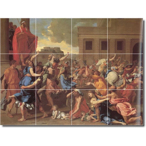 Ceramic Tile Mural-Nicholas Poussin Historical Wall Tile Mural 27. 32" w x 24" h using (12) 8 x 8 ceramic tiles