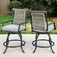 thumbnail image 3 of SUMMIT LIVING 3-Piece Outdoor Patio Bar Stool Set with High-Back Wicker Cushioned Swivel Chairs & Counter Height Patio Dining Table, Black & Gray, 3 of 13