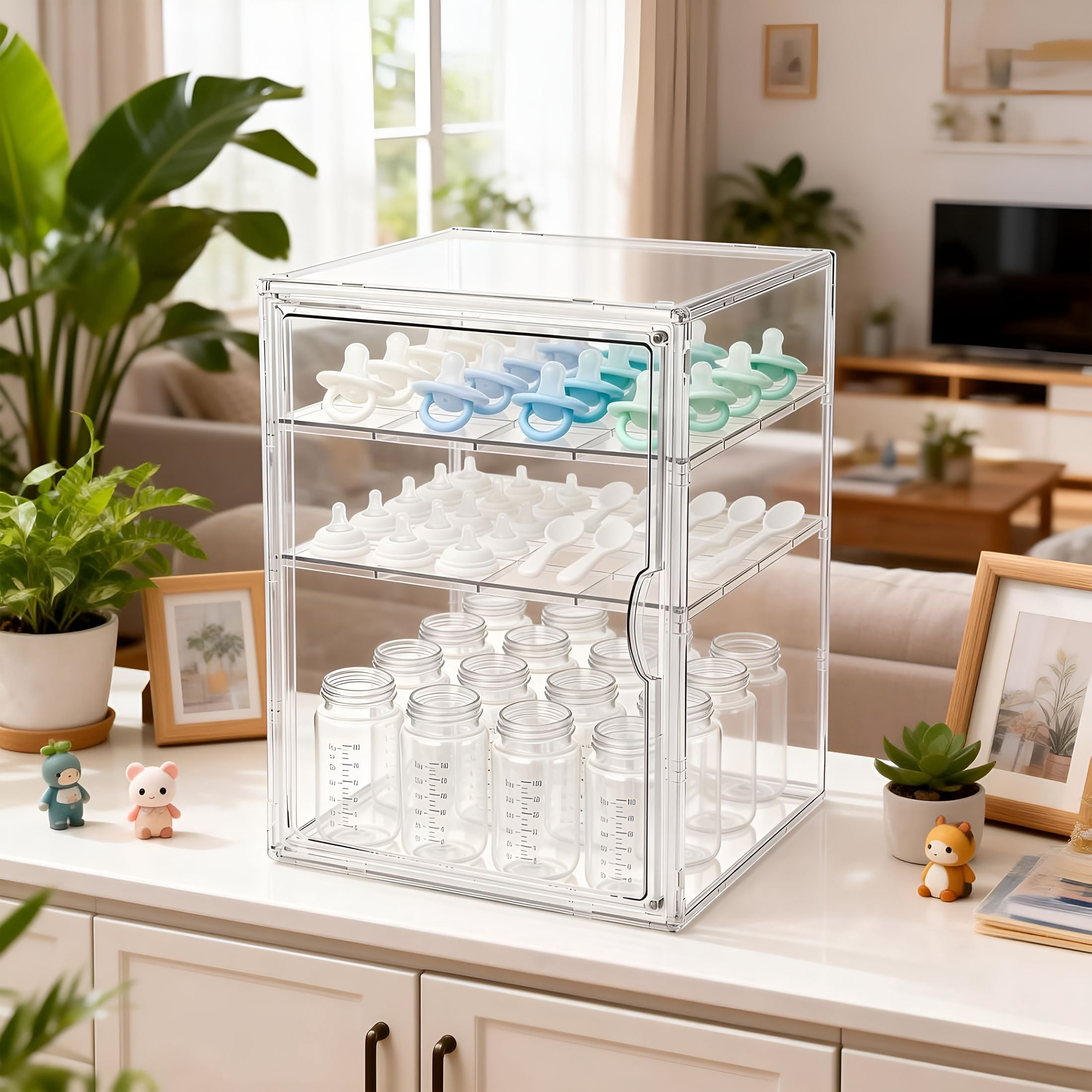 XIBUFE Baby Bottle Organizer3 Tiers Acrylic Storage ContainerClear Plastic Station with