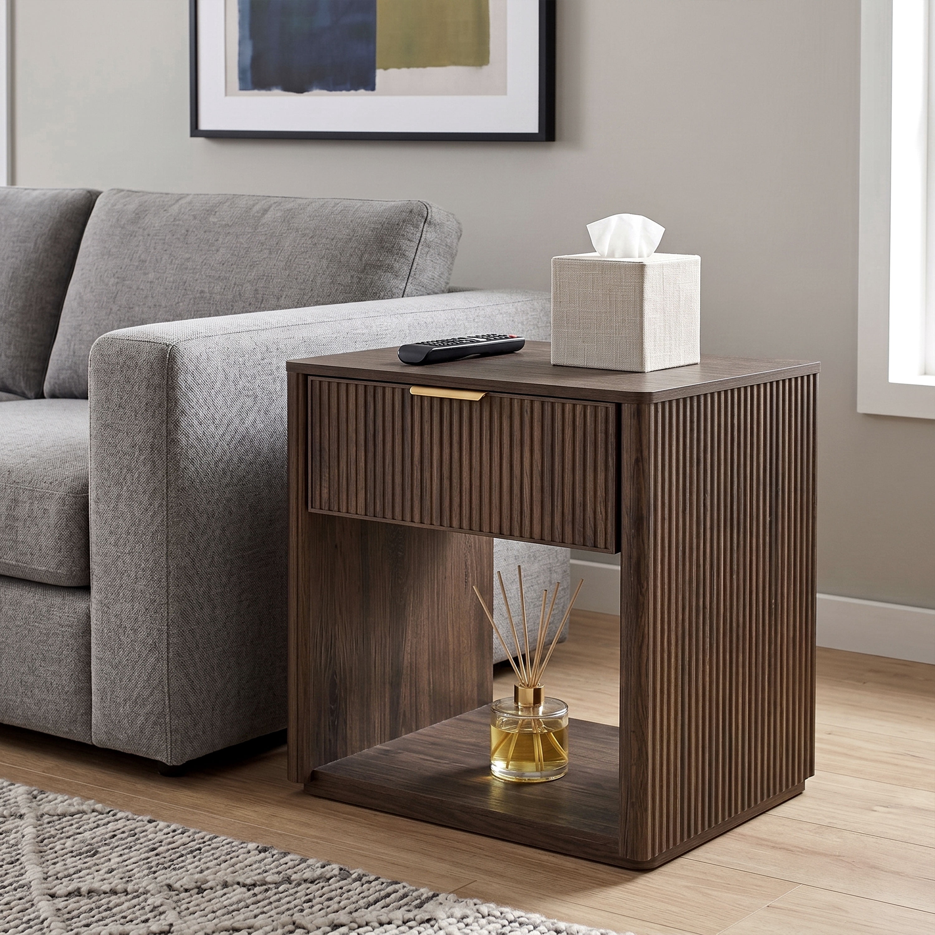 Furniture of America Elarin Modern Wood 1-Drawer Nightstand with Open Bottom Shelf, Walnut