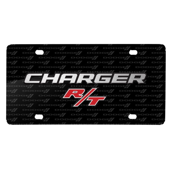 Dodge Charger R/T 3D Logo on Logo Pattern Black Aluminum License Plate