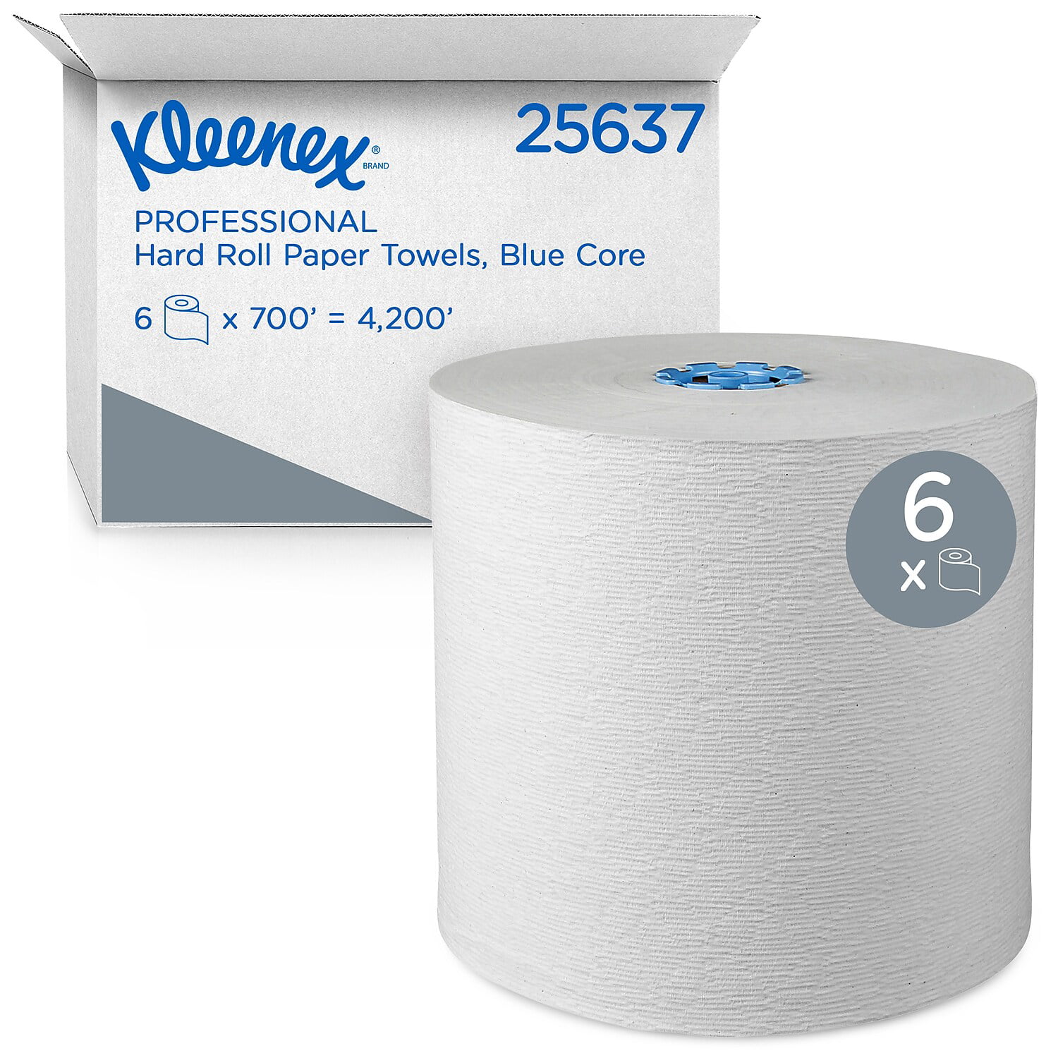 Kimberly Clark Kleenex Hard Roll Towels White 1-Ply 8in.x600ft 6 Rolls Per Case 