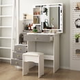 thumbnail image 1 of OXYLIFE Makeup Vanity Desk Set with Sliding LED Lighted Mirror, Cushion Stool, 4 Drawers and Shelves, White+Gray, 1 of 11