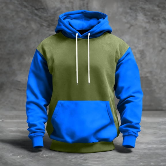 QHRMKOG Hoodies for Men Relaxed Fit Color Block Hooded Sweatshirrt Casual Long Sleeve Drawstring Pullover Hoodie Fall Warm Tops with Pockets Blue 3XL
