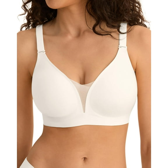 Womens Wireless Bras V Mesh Push Up No Underwire Bralette Seamless Supportive T shirt Bra Everyday Comfortable Bras, White