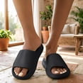 thumbnail image 2 of Cloud Slides for Women and Men Platform House Slippers Nonslip Quick Drying Soft Lightweight Shower Shoes Slip on Open Toe Sandals Black Size 6.5, 2 of 7