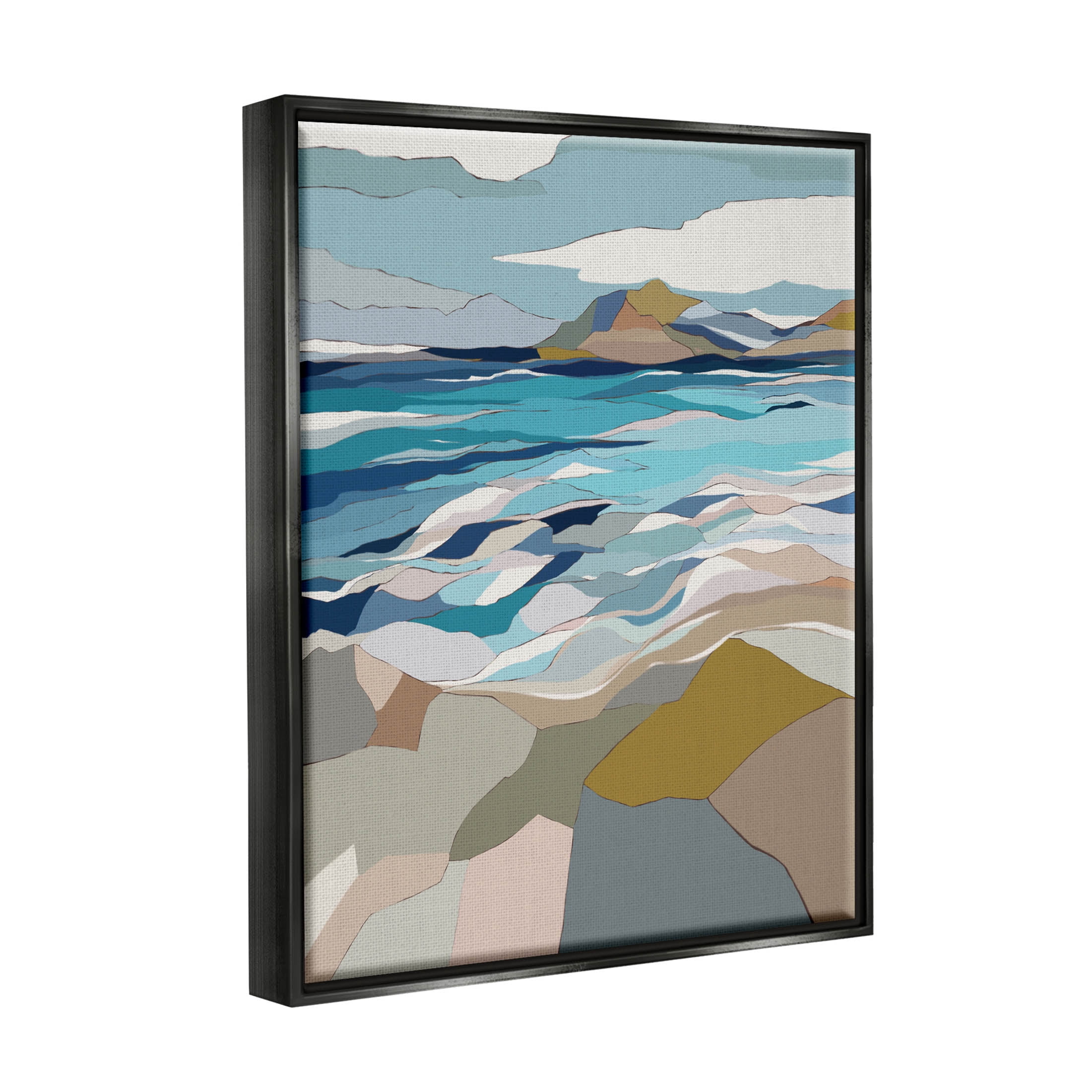 Stupell Industries Rolling Beach Waves Abstract Shore Graphic Art Jet Black Floating Framed Canvas Print Wall Art, Design by Nikita Jariwala