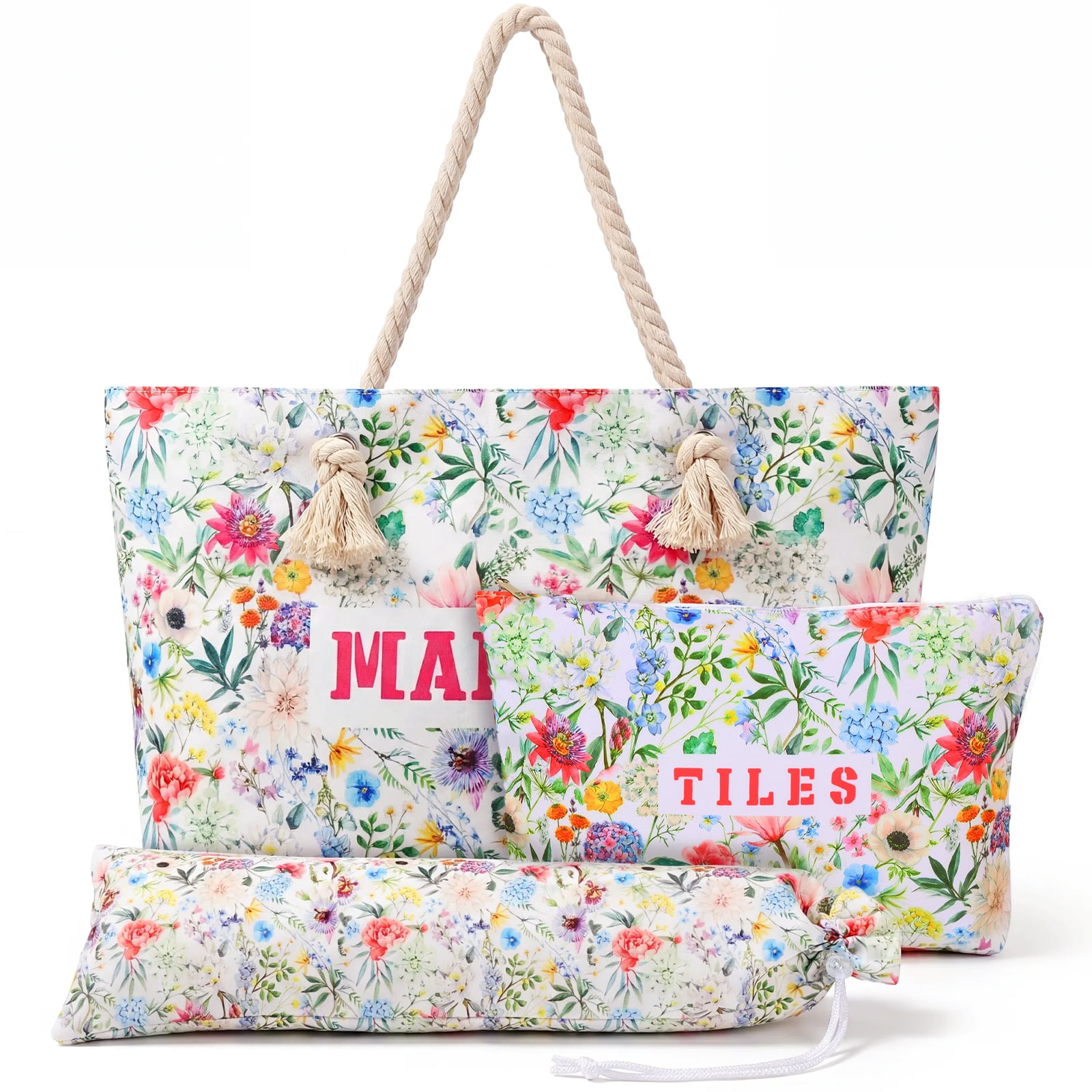 3 Pcs Empty Mahjong Bags Set for Tiles and Racks, Floral American Mahjong Carrying Case Only, Fits Standard 24inch Pusher Racks (No Tiles)