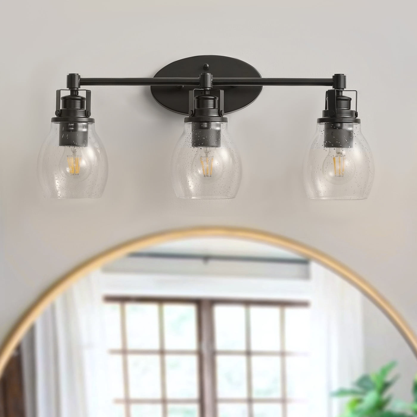 Aiwen 3-Light Black Vanity Light Wall Sconce with Clear Glass Shade, Farmhouse Bathroom Indoor/Outdoor Wall Lamp