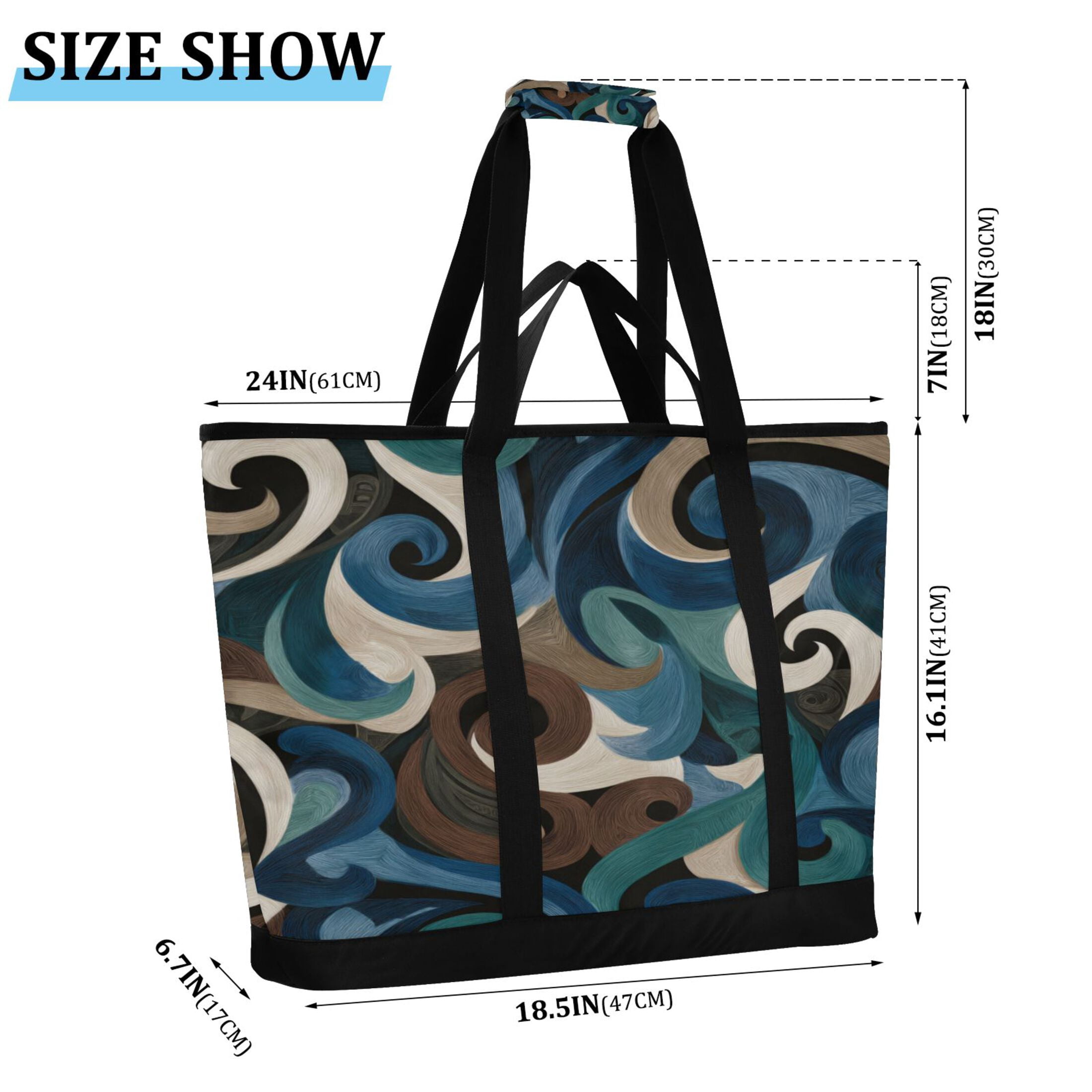 Extra-Large Wide Opening Design Capacity Hand-Held Ice Pack Thickened Insulation Layer For Long-Lasting Cold Retention For Outdoor Shopping Picnics And Camping Dark-toned Swirl Pattern