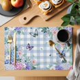 thumbnail image 2 of Watercolor Flowers Placemats Set of 12, Spring Floral Butterflies Blue Plaid Placemats for Dining Table, Place Mats for Kitchen Tabletop, Waterproof Wipeable Dining Table Mats Set, 2 of 9