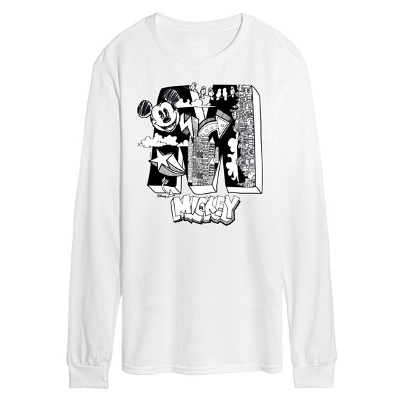 Disney - Mickey Mouse - Large M Scribbled Drawing - Men's Long Sleeve T-Shirt