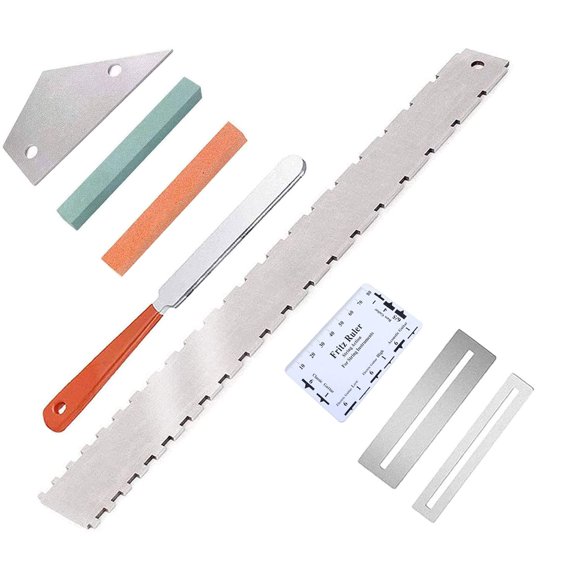 Guitar Neck Notched Straight Edge Luthiers Tool with Guitar Fret File, Fret Rocker, Fingerboard Guards Protectors and Gr