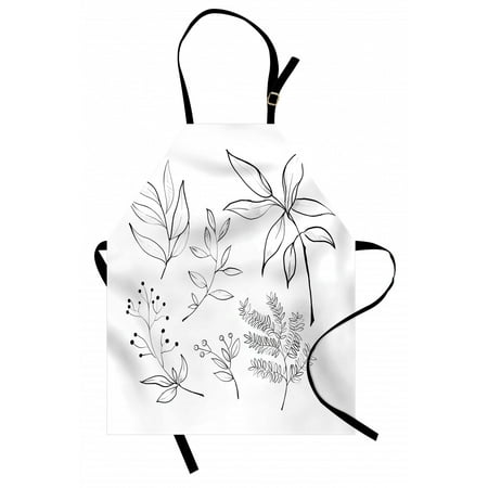 

Botanical Apron Hand-drawn Sketched Botanical Theme Tropical Leaves Twiggy Branched Foliage Unisex Kitchen Bib with Adjustable Neck for Cooking Gardening Adult Size Black and White by Ambesonne