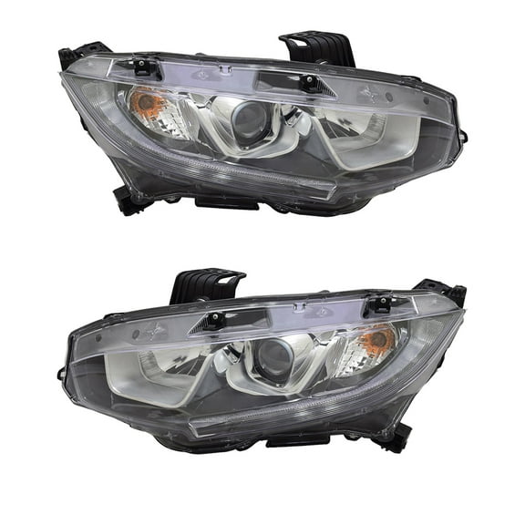 New Pair Of Halogen Headlights Compatible With Honda Civic Ex L Sedan 4 Door 1.5L 2016 2017 2018 By Part Number 33150Tbaa01 33100Tbaa01