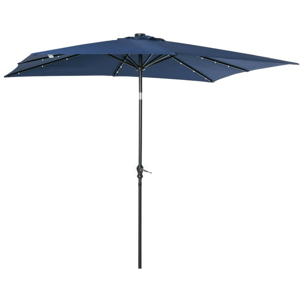 Outsunny 9 X 7 Patio Umbrella Outdoor Table Market Umbrella With Crank Solar Led Lights 45 Tilt Push Button Operation For Deck Backyard Pool And Lawn Blue Walmart Com Walmart Com