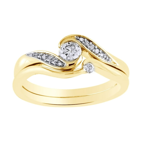 AFFY White Natural Diamond Bypass Bridal Ring Set In Solid Gold (0.33 Cttw)