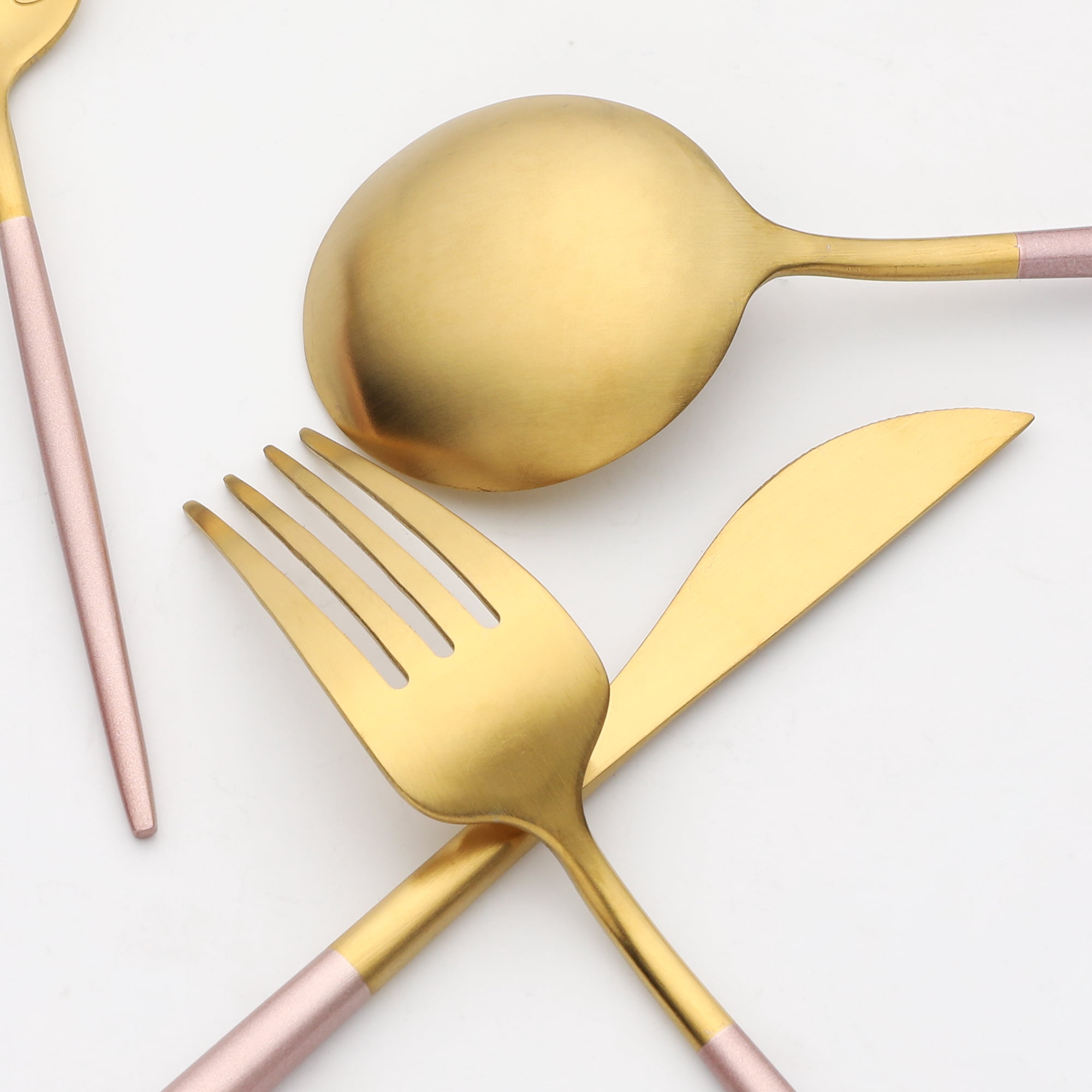 Unique Bargains 4 Piece Stainless Steel Floral Flatware Modern Cutlery Set Gold 4