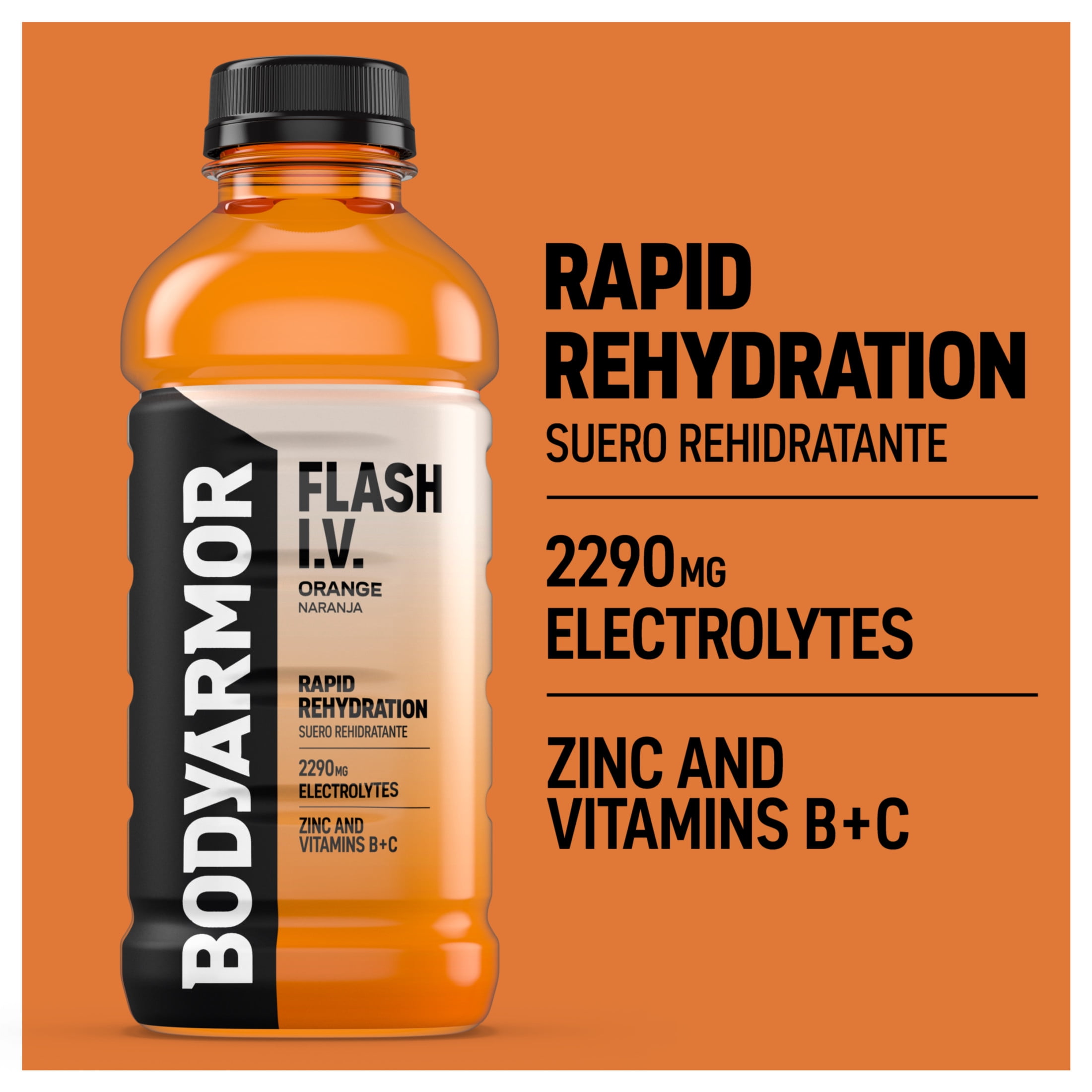 (3 pack) BODYARMOR Flash I.V. Orange Electrolyte Sports Drink Bottle, 20 fl oz
