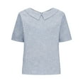 thumbnail image 4 of Ploknplq Elbow Length Tee Shirts for Women,Gradient Shirt,Tunic Tee,Womens Summer Tops Lapel Striped Back Loose Top Casual Shirt T Shirt,3/4 Sleeve Tunic Tops for Women,Top for Women Blue L, 4 of 5