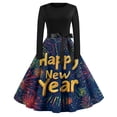 thumbnail image 2 of Christmas Dresses for Women Women's Fashion Vintage Long Sleeve Round Neck Christmas Printed Evening Party Dresses for Formal Event,Blue,M, 2 of 4