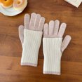 thumbnail image 1 of Xiao Hua Guantes de invierno para mujer, cálidos y modernos, de punto térmico con puños elásticos, color caqui claro, 1 of 4