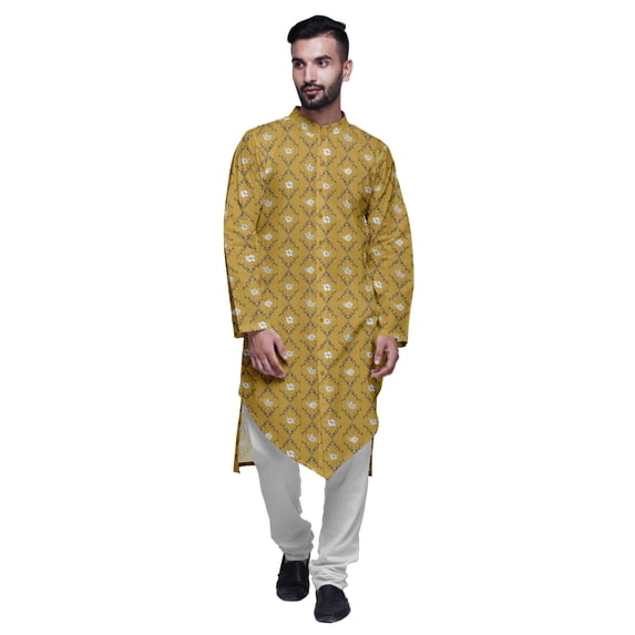 Atasi Button Down Asymmetric Printed Long Sleeve Rayon Kurta Pyjama Set