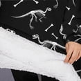 thumbnail image 3 of Oversized Wearable Blanket Hoodie,Black Cartoon Dinosaurs Fossils Pattern Sherpa Blanket Hoodie with Super Pockets,Super Warm Fuzzy Pullover for Women & Men, 3 of 6
