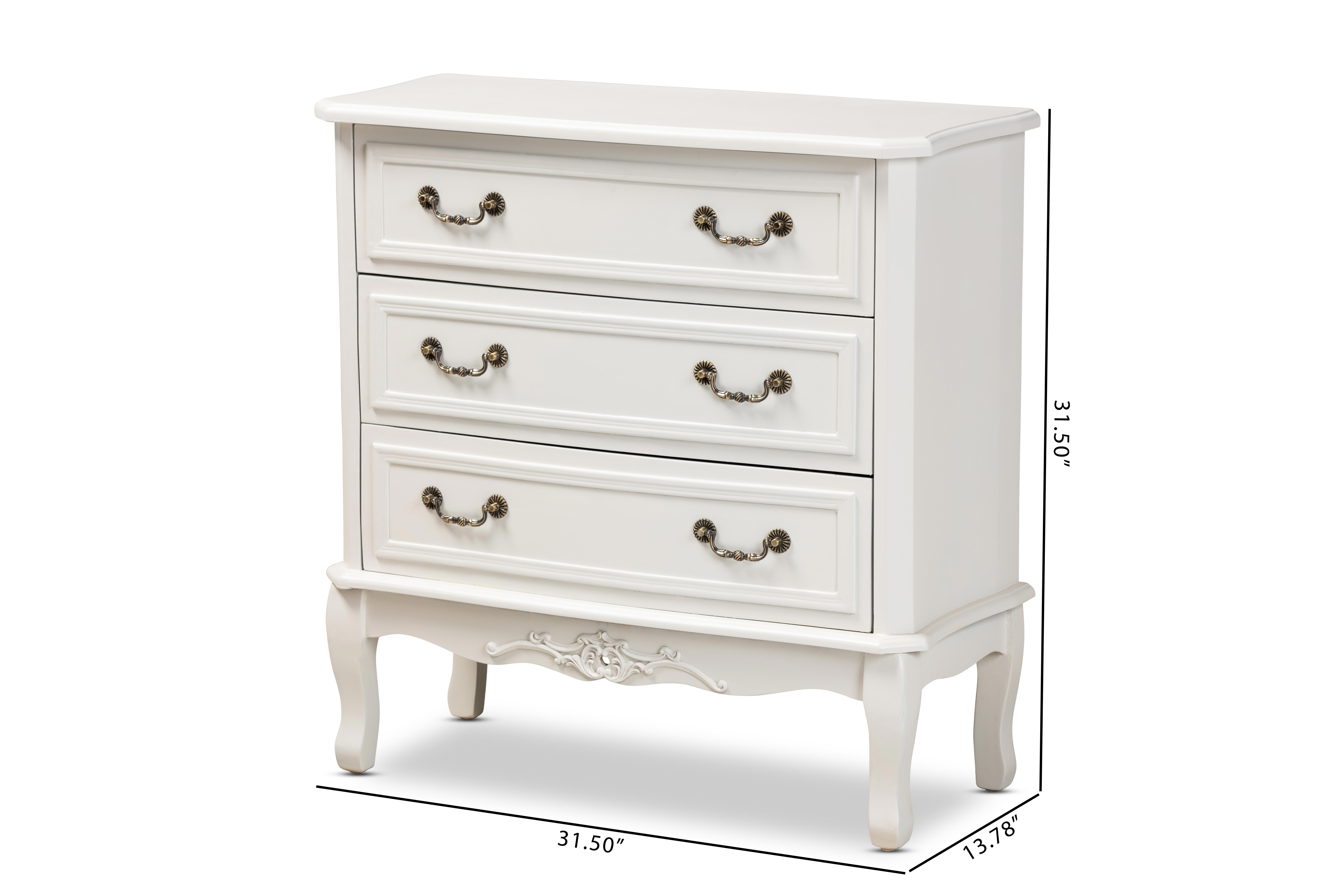 Baxton Studio Select 3-Drawer Vertical Chest, Medium Density Fiberboard, Brass Hardware, White