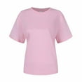 thumbnail image 5 of Lovskoo Summer Tops for Women 2024 Round Neck Short Sleeve Solid Color Casual Loose Tops Tops Shirt Pink, 5 of 6