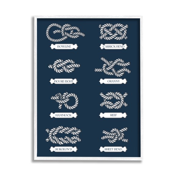 Stupell Industries Boating Knots Nautical Diagram Coastal Painting White Framed Art Print Wall Art