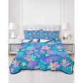thumbnail image 2 of Twin XL Quilt Bedding Set, Blue Tropical Plants Reversible Summer Quilt 3 Pieces, Rustic Palm Leaves Jungle Flowers Lightweight Bedspreads Coverlets with 2 Pillow Shams for All Seasons, 2 of 5