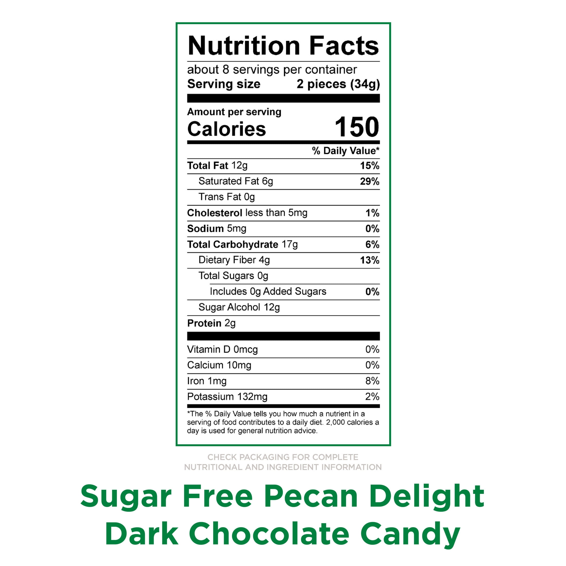 RUSSELL STOVER Sugar Free Dark Chocolate Pecan Delights Candy, 10 oz. bag (≈ 16 pieces)