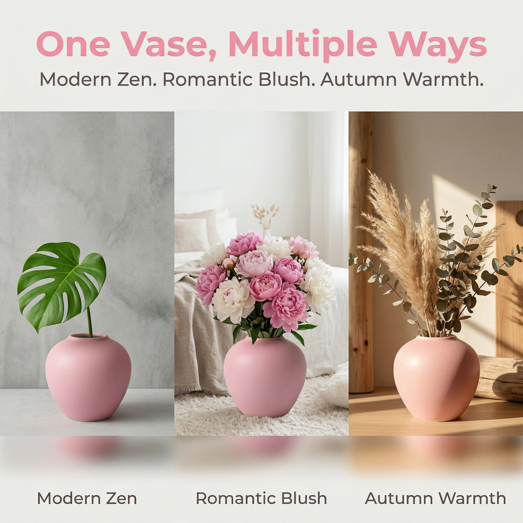 Unique Bargains Modern Ceramic Home Decor Small Ribbed Bud Vase Pink 4.3" x 4.3" x 4"