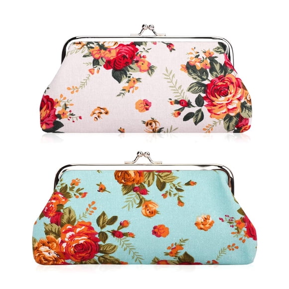 Oyachic 2 Pcs Grand Porte-Monnaie, Porte-Monnaie Floral, Longs Portefeuilles avec Serrure à Serrure, Pochette Vintage pour Femme Filles