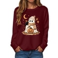 thumbnail image 6 of Enyan Halloween Shirt Women Spooky Season Long Sleeve Ghost Graphic Shirt Fall Pumpkin Tops Halloween Tshirt Women Wine,XXL, 6 of 6