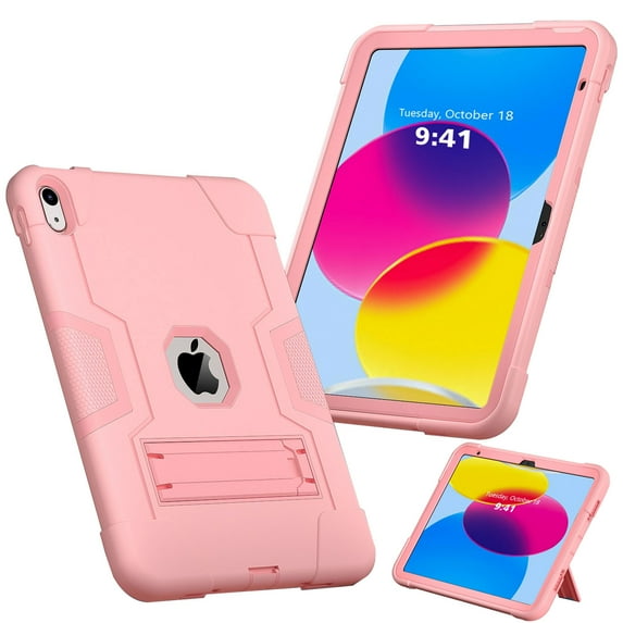 SaniMore Hybird Case for iPad 10th Generation 10.9" 2022, Rugged Heavy Duty Protective Case Hidden Kickstand Dual Angle Stand Shockproof Anti-drop for iPad 10th Generation 2022, Rosegold