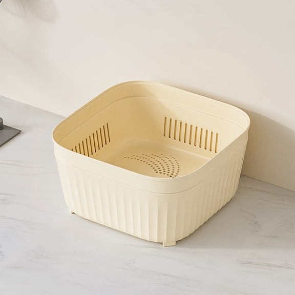 sruoe Draining Basket, 2 In 1 Container with Draining Basket, Fruit Vegetable Wash Basket, Kitchen Double Layered Drain Basket Bowl Washing Colander, Basket for Hosehold, Living Room, Plastic