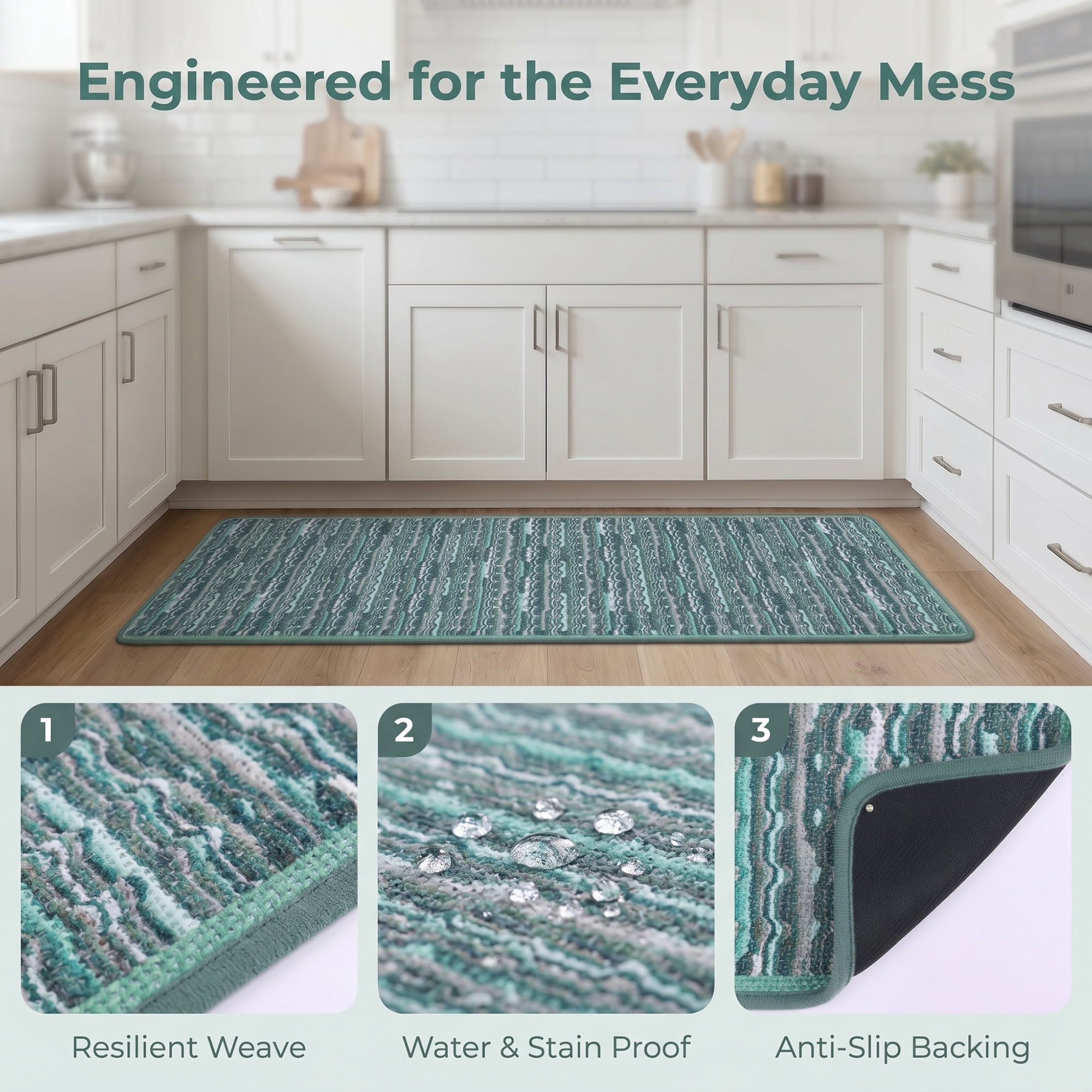 Unique Bargains Non-Slip Rubber Backing Floor Oil Absorbent Runner Rug Green 47" x 18"