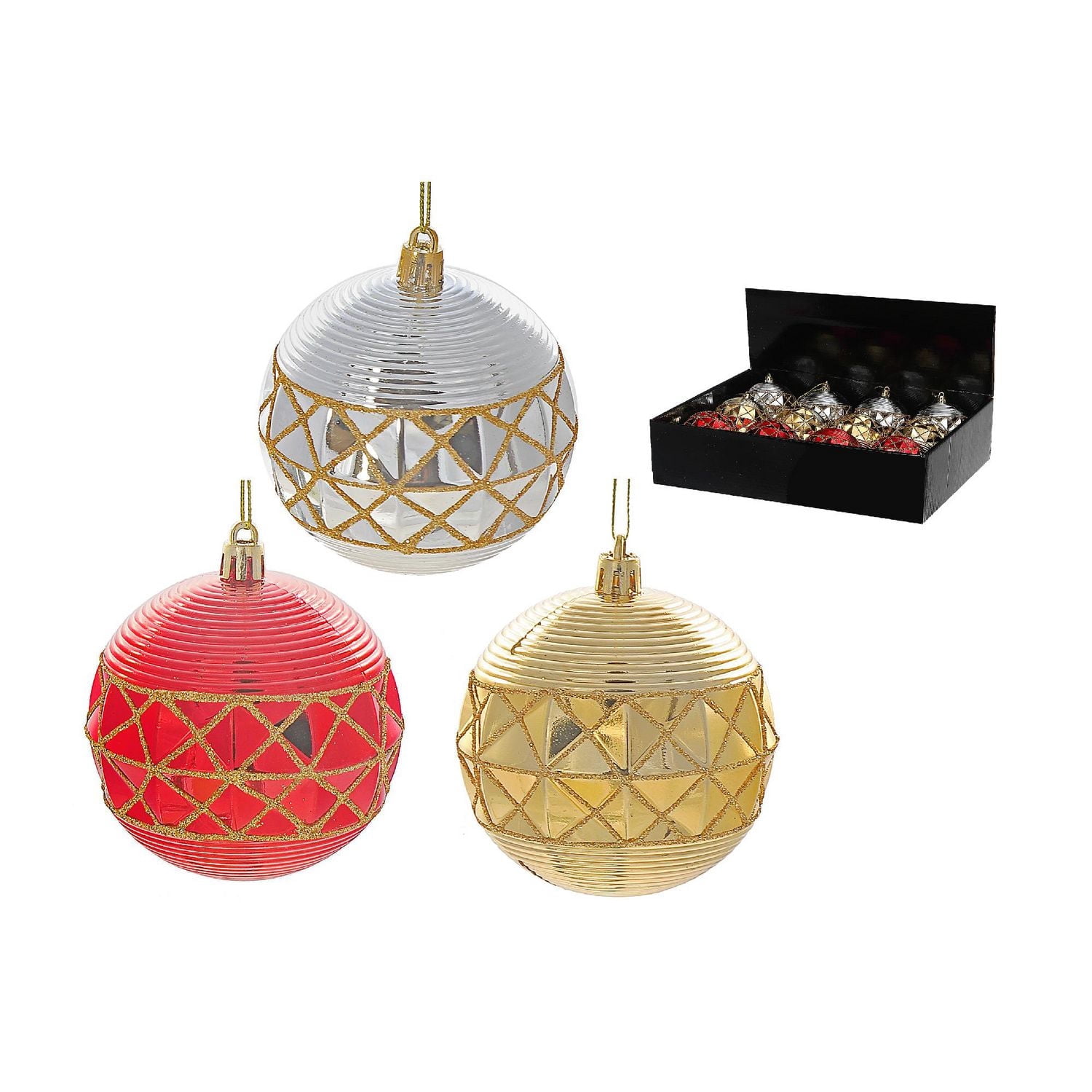Christmas Diamond Cut Ornament - Set of 12