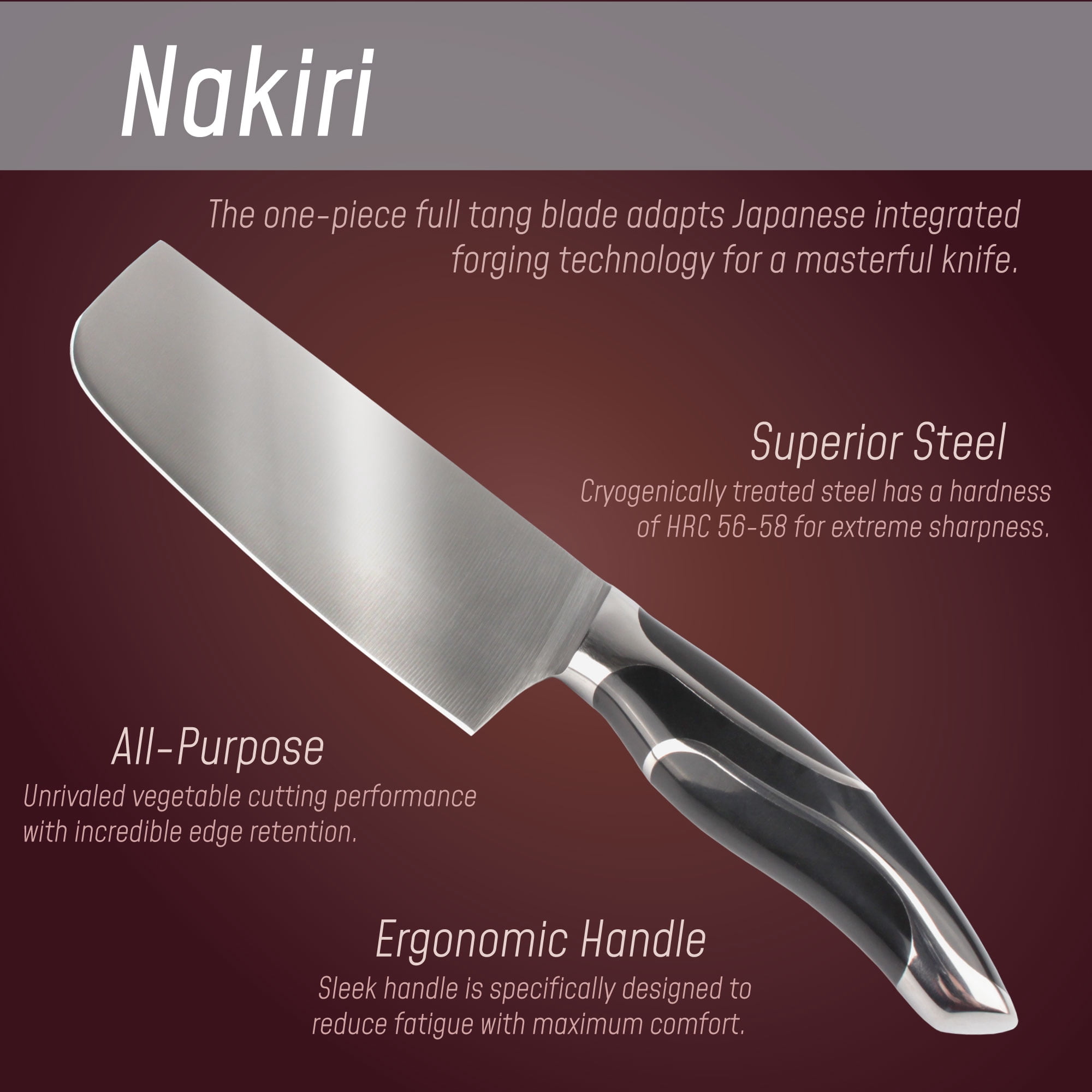 BambooMN Japanese Style Nakiri - Smooth Blade Black Handle - 1 Knife