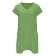 thumbnail image 4 of Robes pour Femmes Liquidation Femmes Manches Courtes Col en V Décontracté Chaud Vacances Couleur Unie Mini Robe Droite Coton Lin Robe T-Shirt Printemps Été Robes pour Femmes, 4 of 6