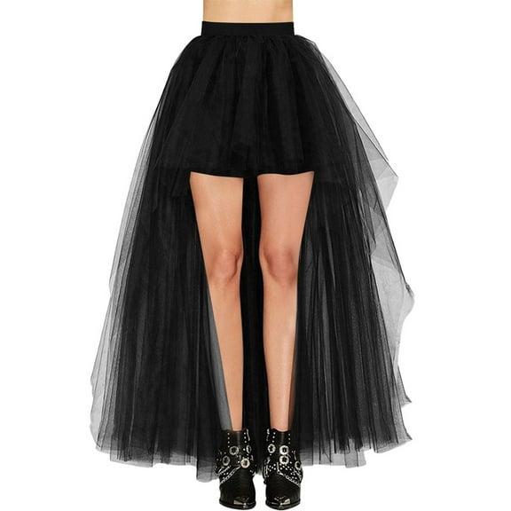 FAOWME Women's Skirt High Waist Solid Color Irregular Comfortable Fashion Layer Mesh Tutu Skirts For Casual Daily Wear,Black,One Size