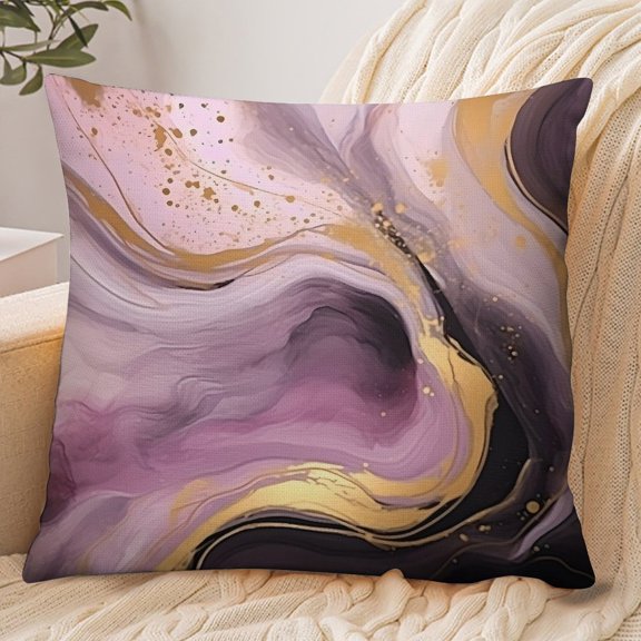 RKSupls 18x18 Inch Envelope Throw Pillow Cover, Purple Gold Swirl Marble Soft Polyester Modern Farmhouse Decorative Cushion Case for Home Bedroom Living Room