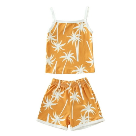 

Boys Girls Clothes Summer Sleeveless Floral Beach Strap T Shirt Vest Tops Shorts Casual Outfits Set