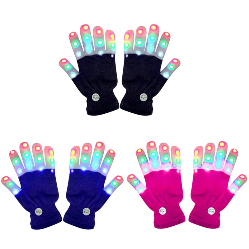 New LED Rave Halloween Flashing Gloves Glow 7 Mode Light Up Finger Lighting 