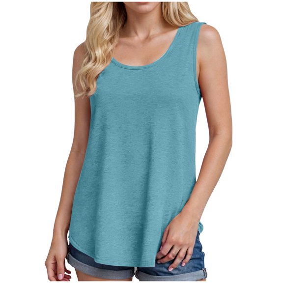 NIEWTR Beach Vacation Clothes for Women Pleated High Neck Flowy Sleeveless Tank Tops Summer Loose Fit Tunic Blouses Womens Tank Summer Tank (XL,A161-Blue)