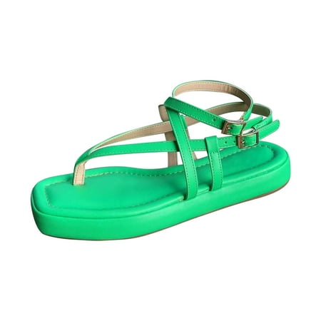 

FITOOM Plus Size Sandals for Women Thick Sole Lightweight Lace-Up Buckle Thong Outer Beach Sandals
