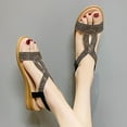 thumbnail image 4 of Wedge Sandals for Women Rhinestone Summer Elastic Strap Open Toe Solid Color Holidays Beach Comfortable Sandals Black, 4 of 9