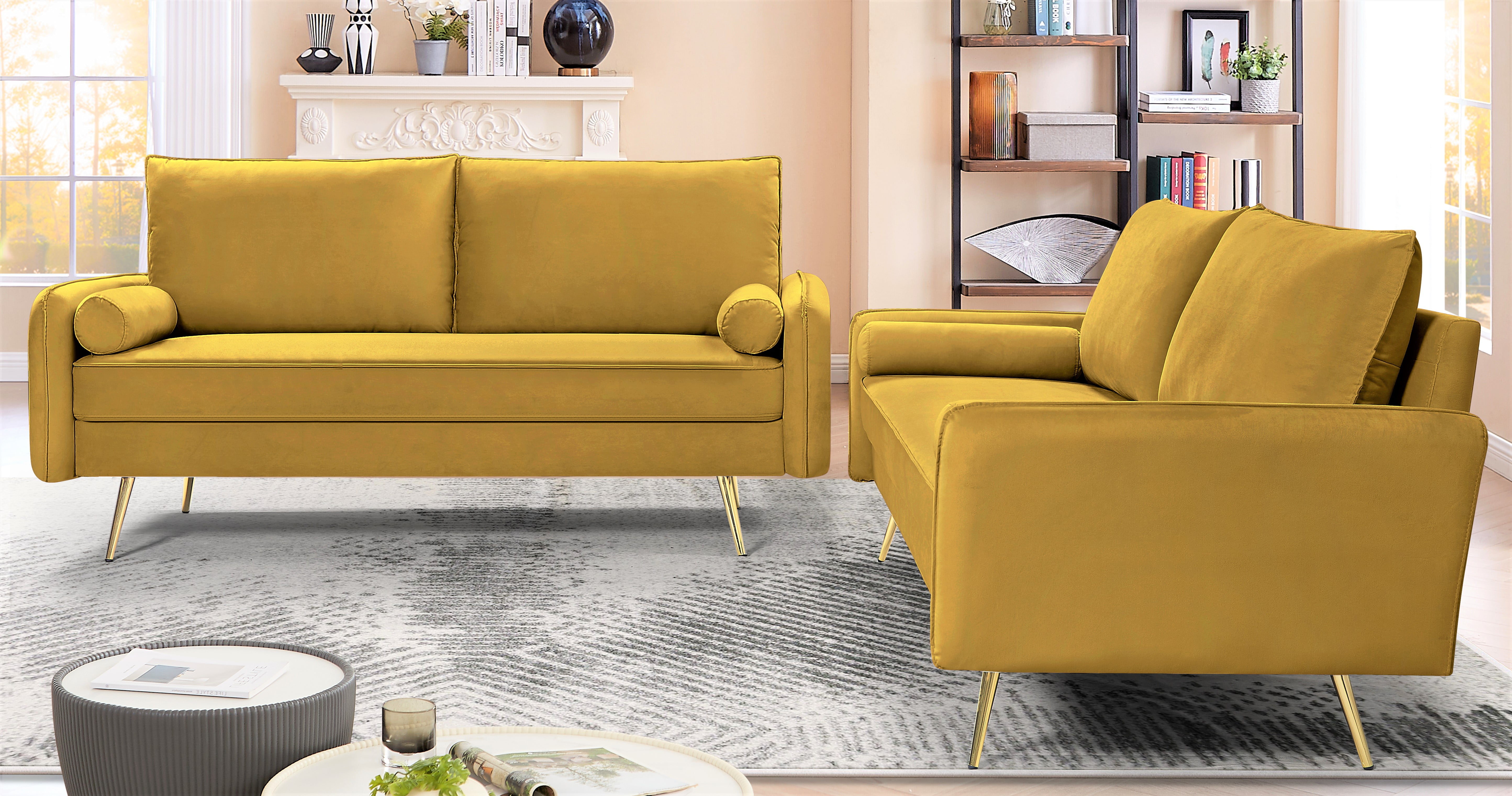 Uspridefurniture Villeda Velvet 2 PCS Living Room Set, Sofa & Loveseat,Greenish Yellow